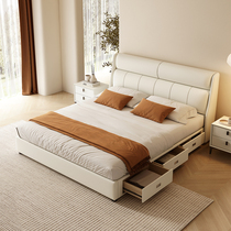 Fimax light luxury modern simple leather bed bedroom first layer cowhide double bed internet celebrity model 1 8m leather bed