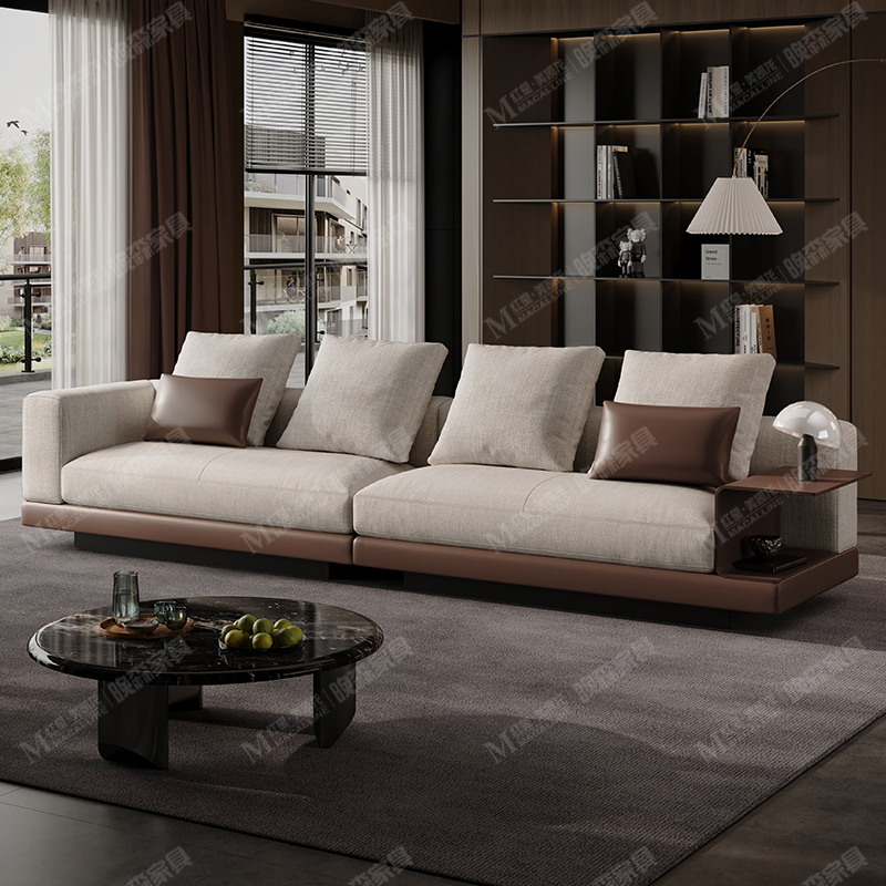 Wansen イタリアのライト高級コネリー綿とリネン生地のソファリビングルーム 2024 新しいストレート列サイズのアパートの革ソファ