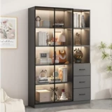 阳漫 Книжный шкаф из цельного дерева, встроенная полка от стены до верхней части, шкаф ручной работы, витрина, винный шкаф, домашний свет, роскошный шкаф от пола до потолка