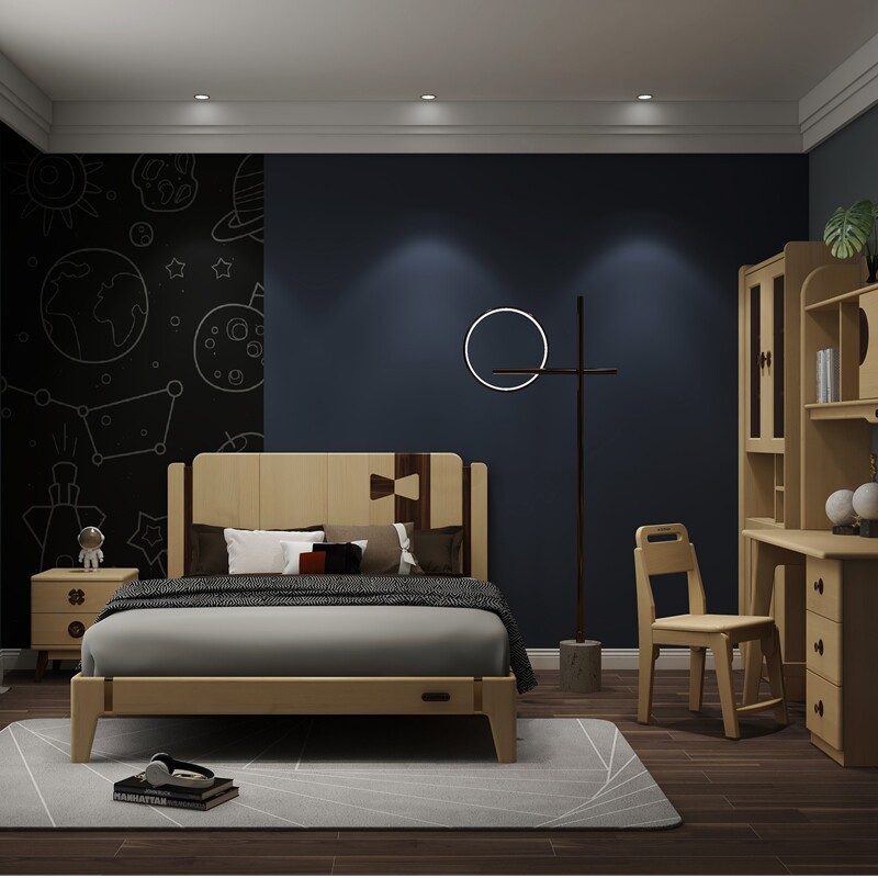 West Simia Children's furniture All solid wood Children's bed Fancy Light Lavish Bedroom Single Bed FA05 Gentleman Boy Set Gold