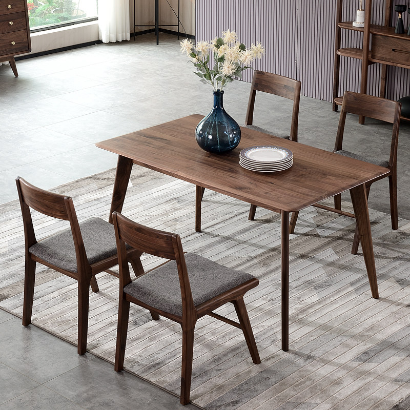 Bergs High Domain Nordic Solid Wood Living Room Dining Room Dining Room Solid Wood Dining Table And Chairs North American Black Walnuts One Table Four Chairs (b)