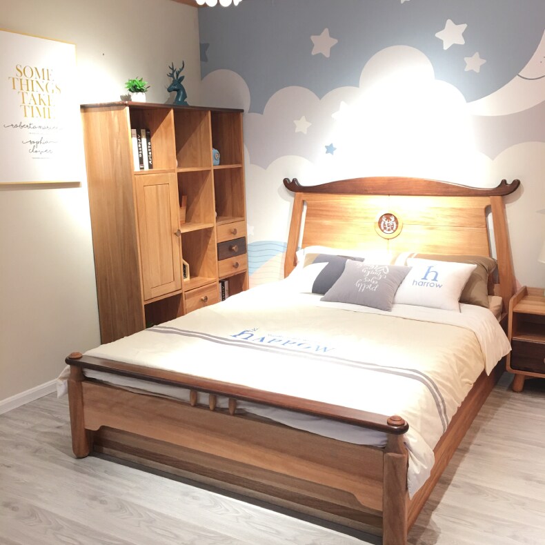 Xinruizhi Harui children's solid wood furniture Bedroom series bed Three door bookcase Environmental protection material Nordic style