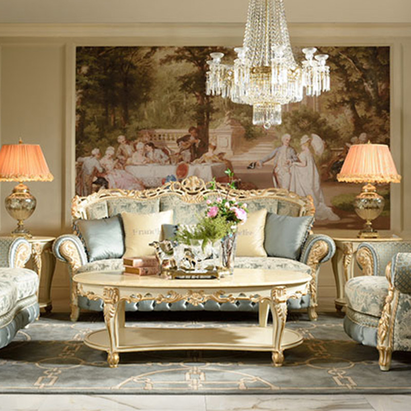 Fubao-Frantis French living room three-person sofa single sofa oval coffee table small long table TV cabinet