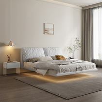 Shazedai light luxury internet celebrity technology fabric bed ins cream style 1 8m master bedroom suspended bed soft-packed solid wood wedding bed