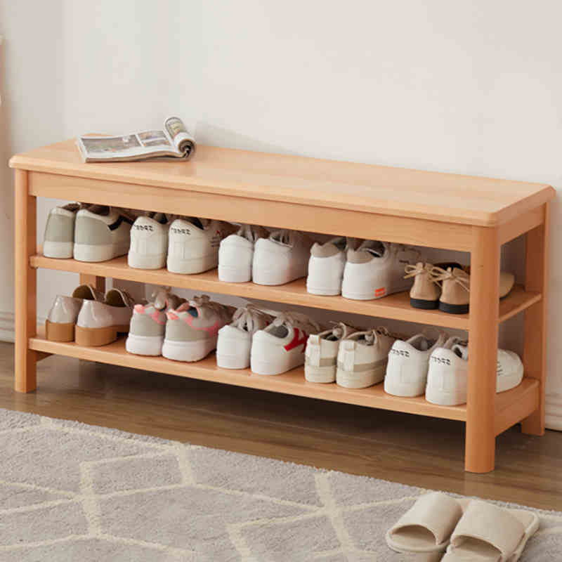 Solid wood changing shoe stool household doorshoe cabinet long bench inlet wear football stool soft bag can sit-in porch test shoe stool