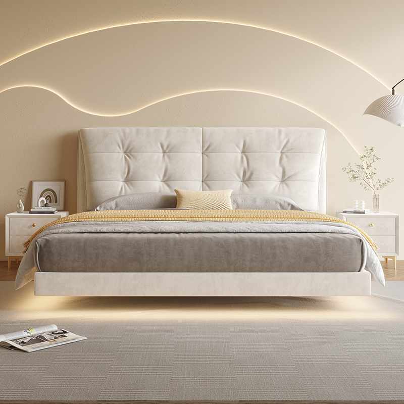 Famous Kun cream Wind Cloud Suspended Cloth Art Bed Bedroom Light Extravagant Modern Tech Buffostyle Minimalist Master Bedroom double bed-Taobao