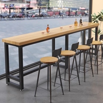 St. Baiyu Nordic solid wood bar table bar coffee stool high table and chair table milk tea shop long table against the wall