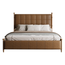 Liangliju American retro light luxury walnut solid wood wedding bed high-leg master bedroom double oil wax leather home villa