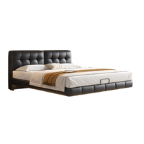 Ten Tigers Black Leather Bed Waffle Suspension Bed Modern Simple Italian Retro Master Bedroom Double Bed 2024 New Style