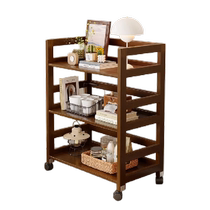 Luxury solid wood storage rack floor-to-ceiling living room sofa multi-layer trolley bedroom walnut color removable storage rack