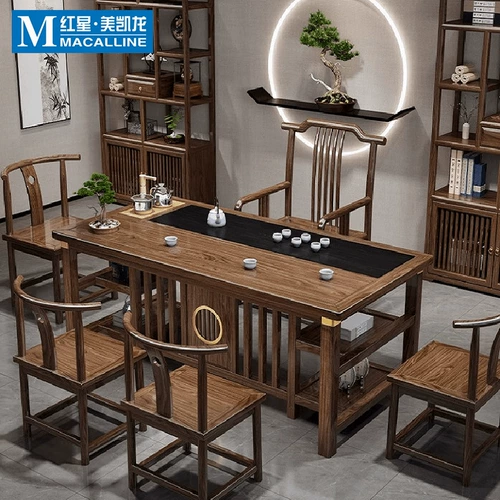 Комбинация чайного столика и стула на балконе Esmei, новый китайский стиль, кунг-фу, офисный чайный столик из цельного дерева, универсальный домашний журнальный столик