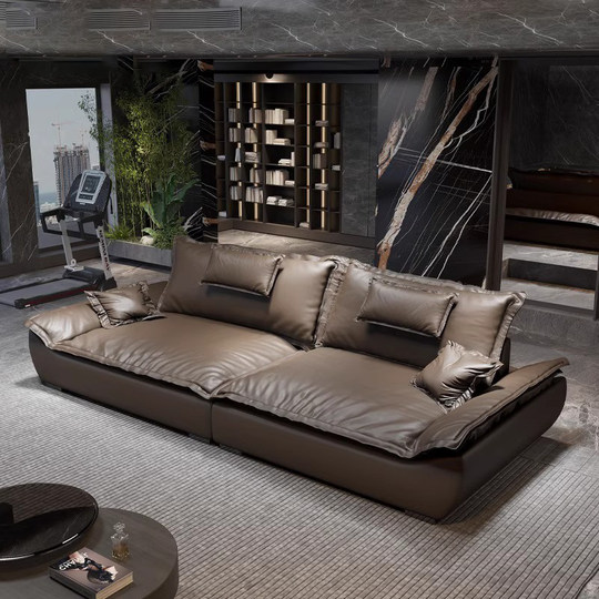 Sofá de cuero minimalista italiano Shixi, pequeño apartamento, sala de estar minimalista moderna, muebles de sofá rectos de cuero para el hogar