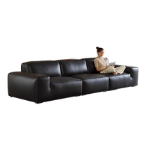 HODW Xiatu large black cow leather sofa living room 2024 new first layer cowhide light luxury straight row small apartment sofa