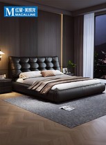 Camison Italian Minimalist Leather Bed Retro Big Black Bear Bed Modern Simple Master Bedroom Soft Package 1.8 Meters Large Double Bed