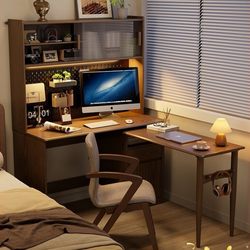 Aojing rotating desk bookshelf integrated folding household corner bookcase student bedroom corner office computer desk