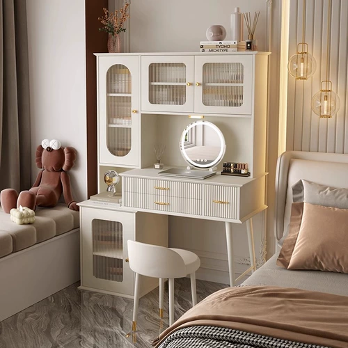傲景 Кремовый туалетный столик, современная и минималистичная вместительная и большая система хранения для спальни, французский стиль