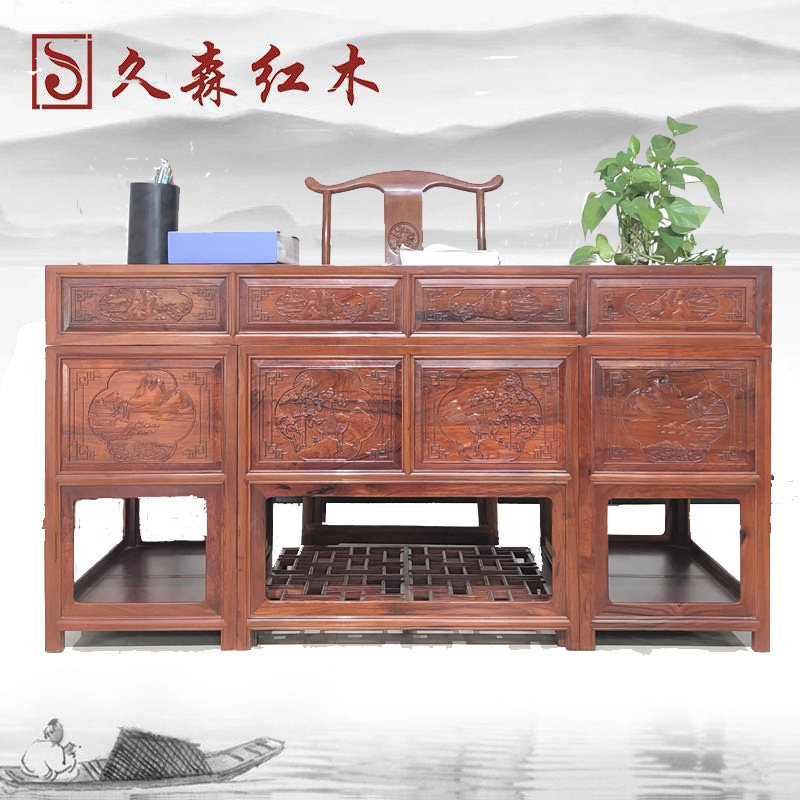 (Kunming Tongcheng) Jiusen Hongmu Ming and Qing Classical 153 Two sets of desk flowers pears (big fruit purple sandalwood)