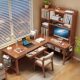 Absen solid wood corner desk bookshelf integrated student home bookcase combination bedroom L-shaped corner study table