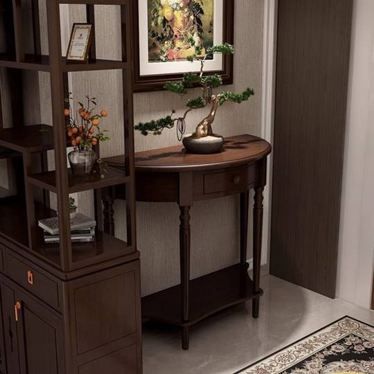 Baisi American-Style Solid Wood Entryway Narrow Cabinet 30cm Semi-Circular Console Table Light Luxury Style Wall-Mounted Entryway Cabinet Accent Piece