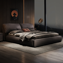 Wansen Italian minimalist elephant ear leather bed modern light luxury high-end grand master bedroom large bed soft-packed double bed