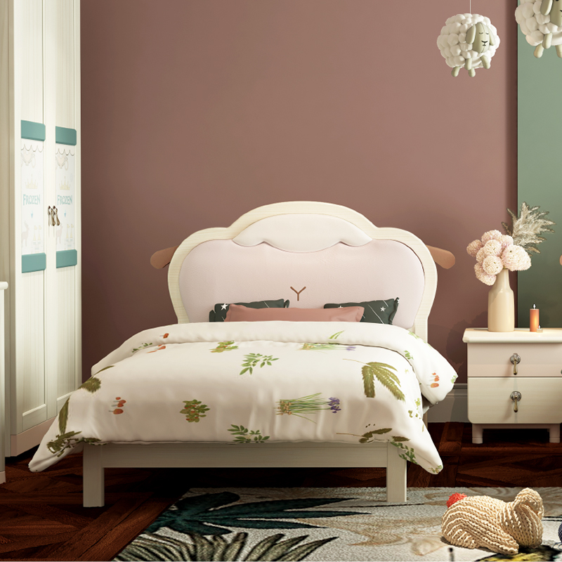 Songbu Kingdom Children's bed Modern minimalist solid wood 1 2 m 1 5 m male girl child leather bed single layer bed