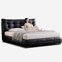 Yunxin large black bear bed 2 meters large bed double master bedroom buckle cloud bed black large black cow head leather large bed