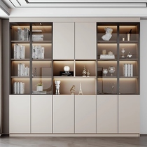 St. Baiyu glass door with door solid wood customized one-piece full wall combination simple home living room light luxury bookshelf cabinet
