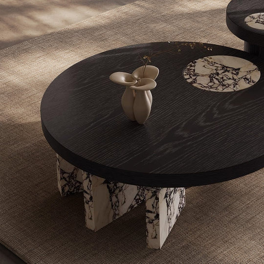 Mesa de centro minimalista de diseño Helen Xiannu, mesa de centro retro de mármol natural redonda para sala de estar, combinación moderna de lujo ligera