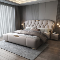 (Qiyu BY Light Luxury Bed Series) Italian Leather Bed 1 8m Modern Simple Master Bedroom Double Soft Cover Wedding Bed