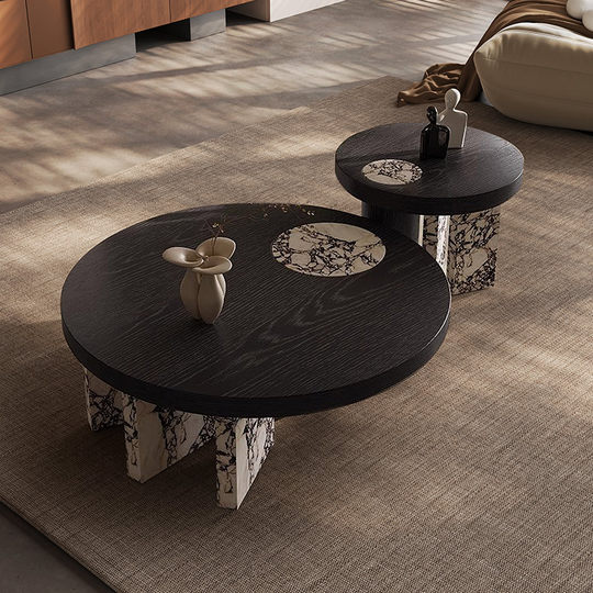Mesa de centro minimalista de diseño Helen Xiannu, mesa de centro retro de mármol natural redonda para sala de estar, combinación moderna de lujo ligera