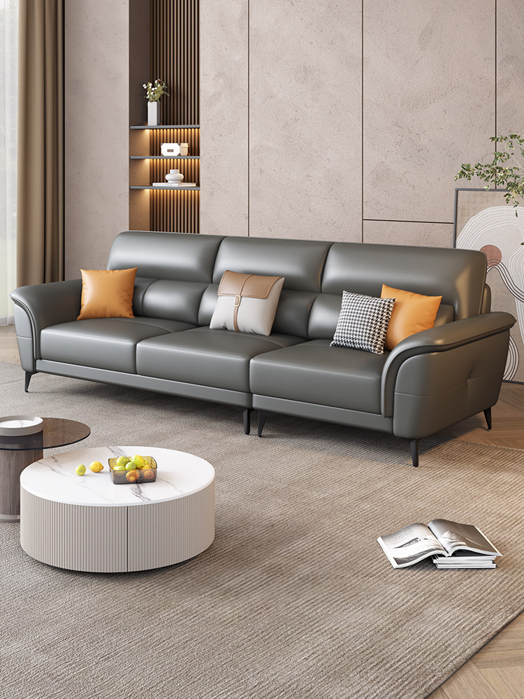 Gu Fei Italian-Style Minimalist Genuine Leather Sofa, Top-Grain Cowhide, Simple Modern Living Room Straight-Row Three-Seater Leather Sofa Set
