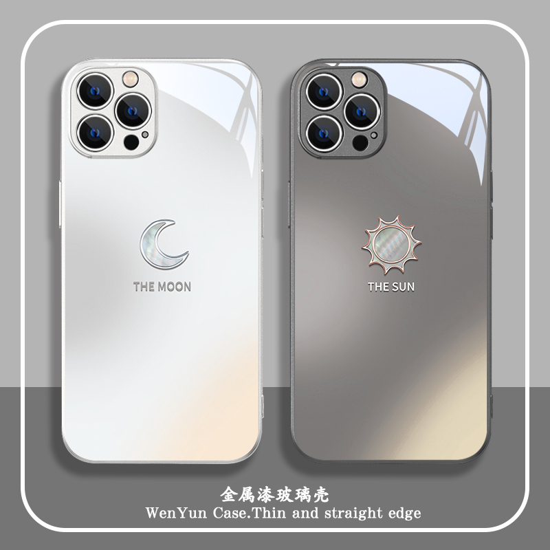 Suitable for Apple 15 Phone Case, New Models 16/17, iPhone 13 Sun and Moon 14Promax Couple Case, 12Mini Niche, 11 High-End Feel, XS Gradient, Xr Glass Mirror, 8Plus Anti-Drop, 7P Case