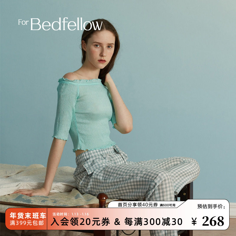 forbedfellow silk short top off-shoulder sexy one-word collar home clothes with bottoming summer T-shirt