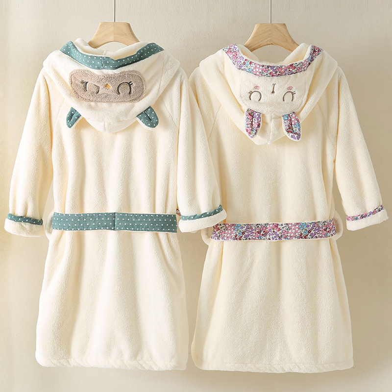 Water absorbent quick-drying children's bathrobe autumn and winter baby hooded bathrobe boy girl thick coral velvet robe