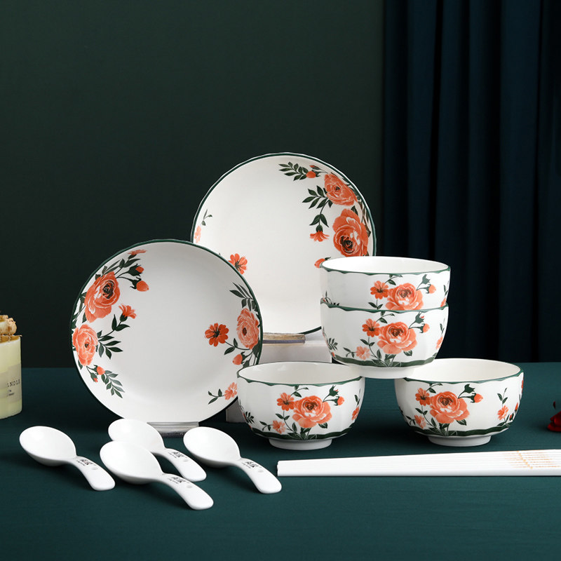 Shangling ceramic sub-cutlery fourteen pieces Home Creative Jane about Little Fresh Bowl Spoon Gift Combination Suit