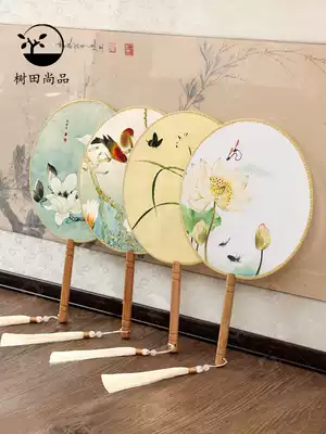 Wind embroidery classical cheongsam show long handle Group fan Hanfu double-sided ancient style gift photo set up Palace fan dance