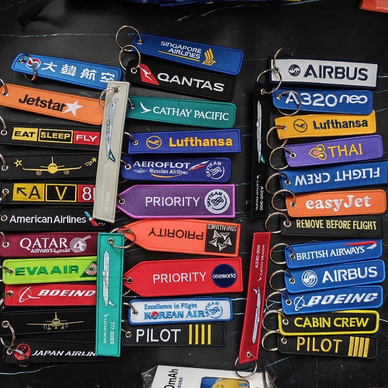 Cross-Border Trade Embroidered Singapore Airlines Fabric Strip Keychain Pendant Boeing Airbus Gift