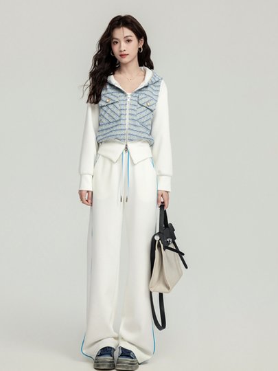 Casual Sports Suit for Women, Spring and Autumn, Fashionable, High-End, Stylish, Age-Reducing, Chanel-Style Sweatshirt and Wide-Leg Pants Two-Piece Set