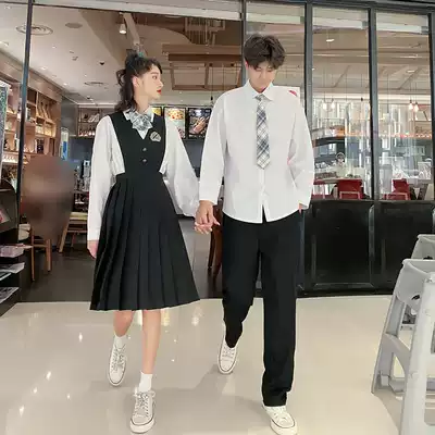 2020 Autumn new couple dress embroidery black JK vest dress female students Orthodox dress pleated skirt tide