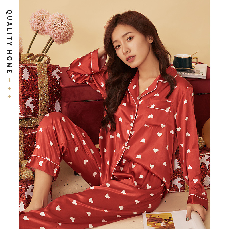 Official website flagship store 2019 new long-sleeved women's pajamas spring and autumn printing cardigan two sets of sets of home clothes women