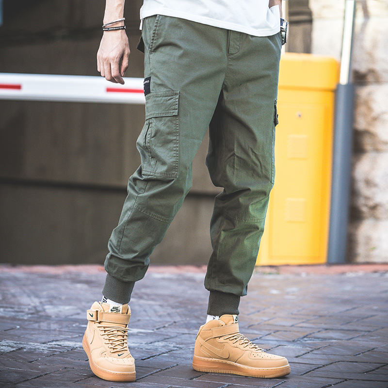 2019 new overalls men loose cotton bundle foot slacks men's fashion personality stretch pants men's trend