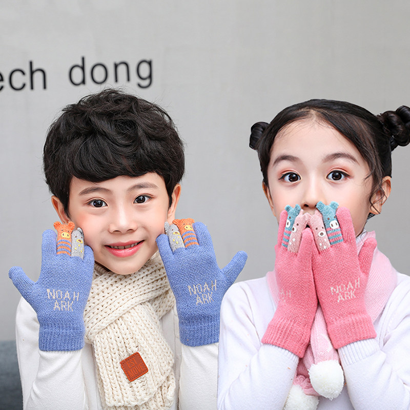 3-7-8-9 years old children five finger gloves autumn and winter cartoon yarn boys warm knit 6 girls split finger gloves