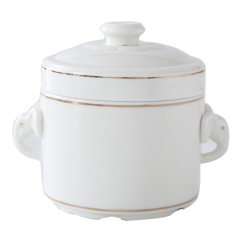 Waterproof ceramic stewing ipads porcelain cup double cover bird 's nest shark' s fin cup double cover white circular high - grade paint line stew pot pot