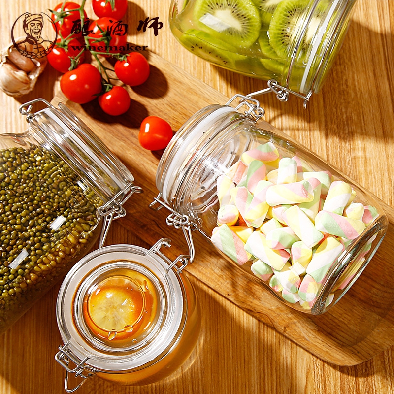 Transparent round glass pint sealed bottle containing storage jar cookies Cookie Packaging Box Sub stores Candy Candied ~