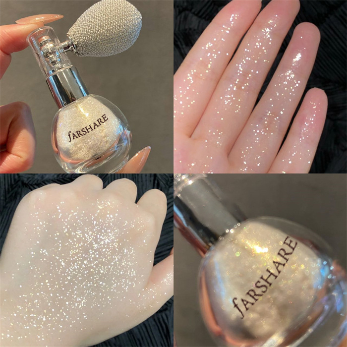 The Bride's Body Is Sparkling with Glitter, Her Hair Is Pearlescent, Her Collarbone and Neck Are Sprinkled with Diamonds, Spray Is Used to Create a Sparkling Effect, and the Highlighter Is Dazzlingly Bright The Bride's Body Is Sparkling with Glitter, Her Hair Is Pearlescent, Her Collarbone and Neck Are Sprinkled with Diamonds, Spray Is Used to Create a Sparkling Effect, and the Highlighter Is Dazzlingly Bright