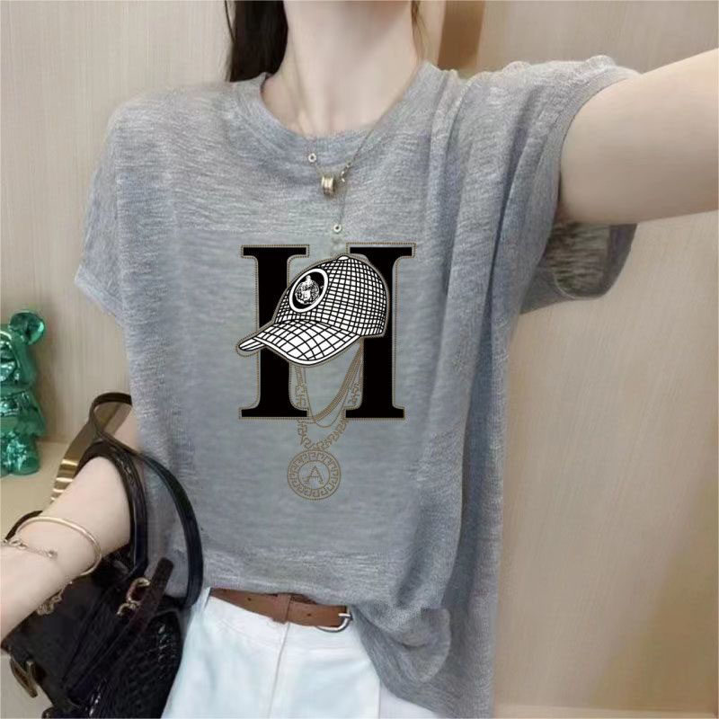 Plus-Size Women's 150kg High-End European-Style Snowflake Cotton Gray Short-Sleeve T-Shirt, Summer Large Size Belly-Covering Ice Silk Top Plus-Size Women's 150kg High-End European-Style Snowflake Cotton Gray Short-Sleeve T-Shirt, Summer Large Size Belly-Covering Ice Silk Top