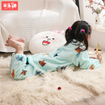 Baby childrens legged sleeping bag spring and autumn winter baby Falavia coral velvet thick sleeping bag anti-kicking