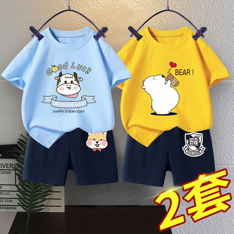 Boy sports suit children short sleeves summer clothing children 2022 new babies pure cotton shorts for going out trend clothes