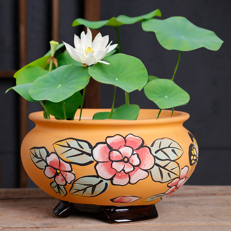 Refers to ceramic flower POTS, large diameter bowl LianHe flowerpot hand - made home hydroponic water to raise extra large money plant pot