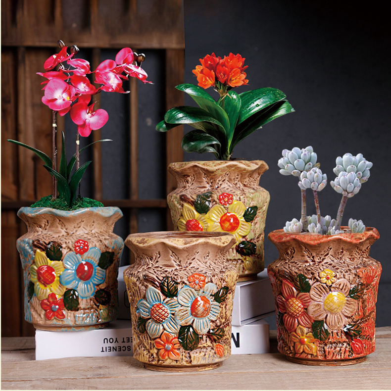 Fleshy flower pot special ceramic hand - made household the plants potted butterfly orchid clivia bracketplant flowerpot big Chinese wind